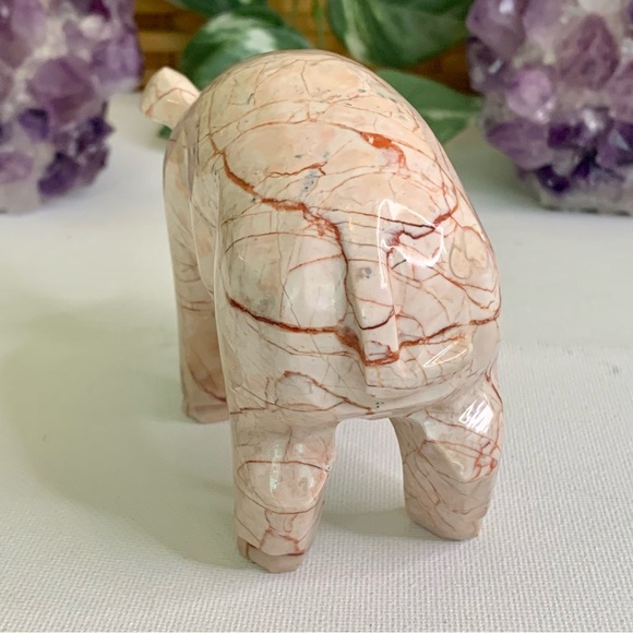 Large Pink Marble Carved Pig Figurine Farm Animal Polished Stone Swine 5" 539g - Picture 9 of 16